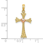 Load image into Gallery viewer, 14K Two-Tone Gold Textured Cross With Heart Charm Pendant