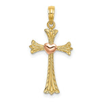 Load image into Gallery viewer, 14K Two-Tone Gold Textured Cross With Heart Charm Pendant