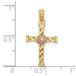 Load image into Gallery viewer, 14K Two-Tone Gold Twisted Cross With Flower Charm Pendant