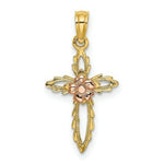 Load image into Gallery viewer, 14K Two-tone Gold Cut-Out Cross With Flower Charm Pendant