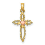Load image into Gallery viewer, 14K Two-Tone Gold Cross With Heart Charm Pendant