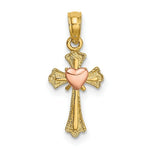 Load image into Gallery viewer, 14K Two-Tone Gold Cross With Heart Charm Pendant