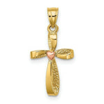 Load image into Gallery viewer, 14K Two-Tone Gold Twisted Cross With Heart Charm Pendant