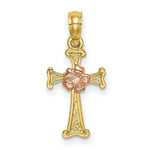 Load image into Gallery viewer, 14K Two-Tone Gold Cross With Flower Charm Pendant