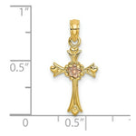 Load image into Gallery viewer, 14K Two-Tone Gold Cross With Flower Charm Pendant