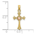 Load image into Gallery viewer, 14K Two-Tone Gold Cross With Heart Charm Pendant