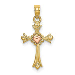 Load image into Gallery viewer, 14K Two-Tone Gold Cross With Heart Charm Pendant