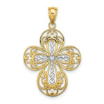 Load image into Gallery viewer, 14K Yellow Gold with White Rhodium Diamond-cut with Cut Out Filigree Cross Charm Pendant
