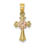 Load image into Gallery viewer, 14K Two-Tone Gold Cross With Small Flower Charm Pendant
