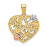 Load image into Gallery viewer, 14K Tri-Color Gold #1 SISTER On Heart With Flowers Charm Pendant