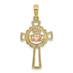 Load image into Gallery viewer, 14K Two-Tone Gold Cross With Claddagh & Heart Charm Pendant