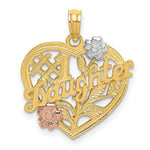 Load image into Gallery viewer, 14K Two-tone Gold #1 DAUGHTER on Heart With Flower Charm Pendant