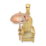 Load image into Gallery viewer, 14K Rose And Yellow Gold 3-D Beach Chair With Umbrella Charm Pendant