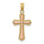 Load image into Gallery viewer, 14K Two-tone Yellow & Rose Gold With Beaded Trim Cross Charm Pendant