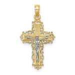 Load image into Gallery viewer, 14K Two-tone Gold Textured With Lace Trim Crucifix Charm Pendant