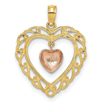 Load image into Gallery viewer, 14K Two-tone Yellow & Rose Gold Polished Dangling Heart In Heart Charm Pendant