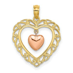 Load image into Gallery viewer, 14K Two-tone Yellow & Rose Gold Polished Dangling Heart In Heart Charm Pendant