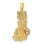 Load image into Gallery viewer, 14K Two-Tone Gold Sitting Cat With Bow & Flower Charm Pendant