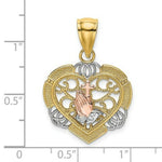 Load image into Gallery viewer, 14K Tri-Color Gold Praying Hands & Cross In Heart Charm Pendant