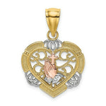 Load image into Gallery viewer, 14K Tri-Color Gold Praying Hands & Cross In Heart Charm Pendant