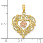 Load image into Gallery viewer, 14K Rose And Yellow Gold Flower & Heart Charm Pendant