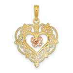 Load image into Gallery viewer, 14K Rose And Yellow Gold Flower & Heart Charm Pendant
