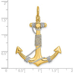 Load image into Gallery viewer, 14K Two-tone Gold 3-D Large Anchor With White Wrapped Rope Charm Pendant