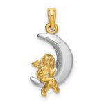 Load image into Gallery viewer, 14K Yellow Gold with White Rhodium 3-D Angel on Moon Charm Pendant