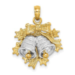 Load image into Gallery viewer, 14K Two-Tone Gold 3-D Christmas Bell & Holly Charm Pendant