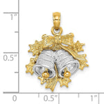 Load image into Gallery viewer, 14K Two-Tone Gold 3-D Christmas Bell & Holly Charm Pendant