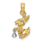 Load image into Gallery viewer, 14K Two-Tone Gold Moveable 3-D Bunny Rabbit Charm Pendant