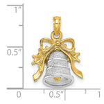 Load image into Gallery viewer, 14K Two-Tone Gold 3-D Christmas Bell & Holly Charm Pendant