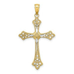 Load image into Gallery viewer, 14K Yellow Gold with White Rhodium and Diamond-cut Edges Cross Charm Pendant