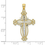 Load image into Gallery viewer, 14K Yellow Gold with White Rhodium and Diamond-cut Puffed Cross Charm Pendant