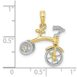 Load image into Gallery viewer, 14K Two-tone Gold 3-D Tricycle With Moveable Handlebars & Wheels Charm Pendant