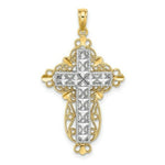 Load image into Gallery viewer, 14K Two-tone Gold 2-D and Diamond-cut Filigree Cross Charm Pendant