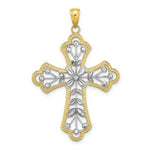 Load image into Gallery viewer, 14K Yellow Gold with White Rhodium with Diamond-cut Leaves and Beaded Cross Charm Pendant