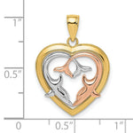 Load image into Gallery viewer, 14K Tri-Color Gold & Polished Dolphins In Heart Frame Charm Pendant