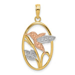 Load image into Gallery viewer, 14K Tri-Color Gold Hummingbird & Flowers In Oval Frame Charm Pendant