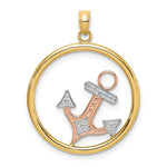 Load image into Gallery viewer, 14K Tri-Color Gold Anchor In Round Frame Charm Pendant