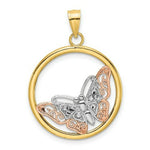 Load image into Gallery viewer, 14K Tri-Color Gold Butterfly In Round Frame Charm Pendant