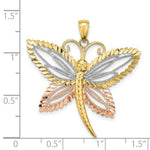 Load image into Gallery viewer, 14K Tri-Color Gold Dragonfly With Beaded Diamond-cut Wings Charm Pendant