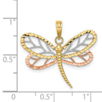 Load image into Gallery viewer, 14K Tri-Color Gold Dragonfly With Beaded Diamond-cut Wings Charm Pendant