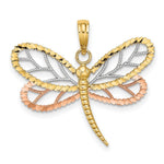 Load image into Gallery viewer, 14K Tri-Color Gold Dragonfly With Beaded Diamond-cut Wings Charm Pendant