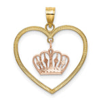 Load image into Gallery viewer, 14K Two-tone Gold Beaded Heart Dangling Crown Charm Pendant