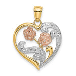 Load image into Gallery viewer, 14K Tri-Color Gold Flower Heart Charm Pendant