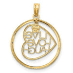 Load image into Gallery viewer, 14K Yellow Gold with White Rhodium Live Love Laugh In Heart Dangling In Round Frame Charm Pendant