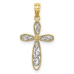 Load image into Gallery viewer, 14K Yellow Gold with White Rhodium Filigree with Millgrain Cross Charm Pendant