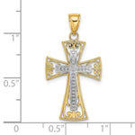 Load image into Gallery viewer, 14K Two-tone Gold 2-D & Diamond-cut Beaded Filigree Cross Charm Pendant
