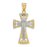 Load image into Gallery viewer, 14K Two-tone Gold 2-D & Diamond-cut Beaded Filigree Cross Charm Pendant